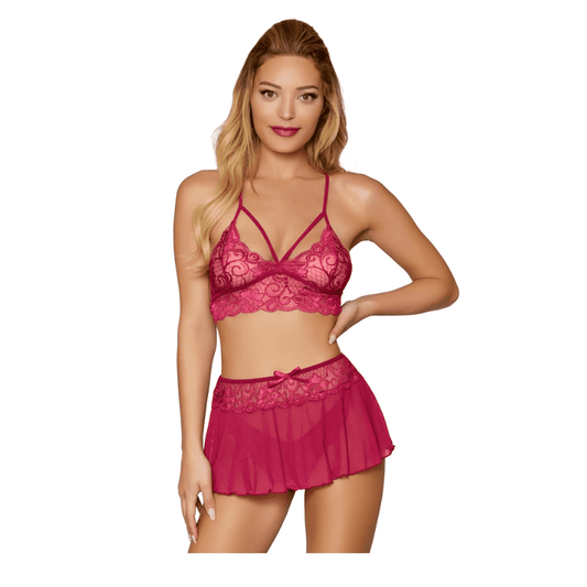 Lace Bralette with Matching Mini Skirt